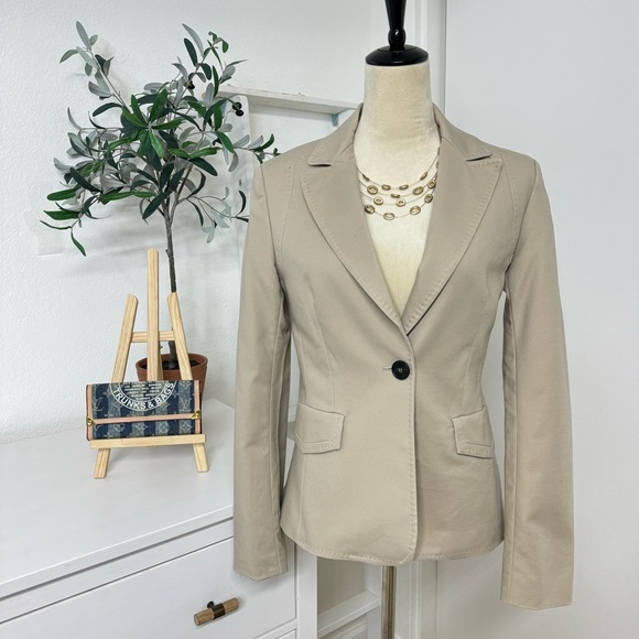 Mango Beige Tan Fitted Fully Lined Single Button Suit Blazer Size 6 - Picture 9 of 15